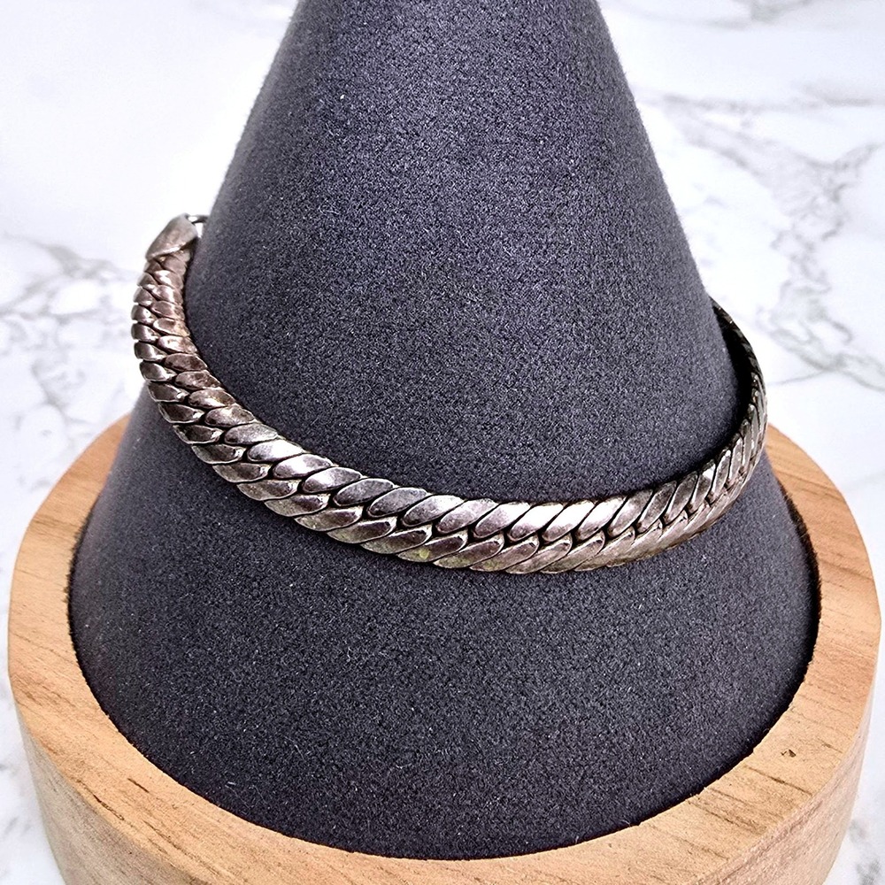 Vintage Double Curb Link Italy 925 Sterling Silver Link Bracelet 6.75in 13g